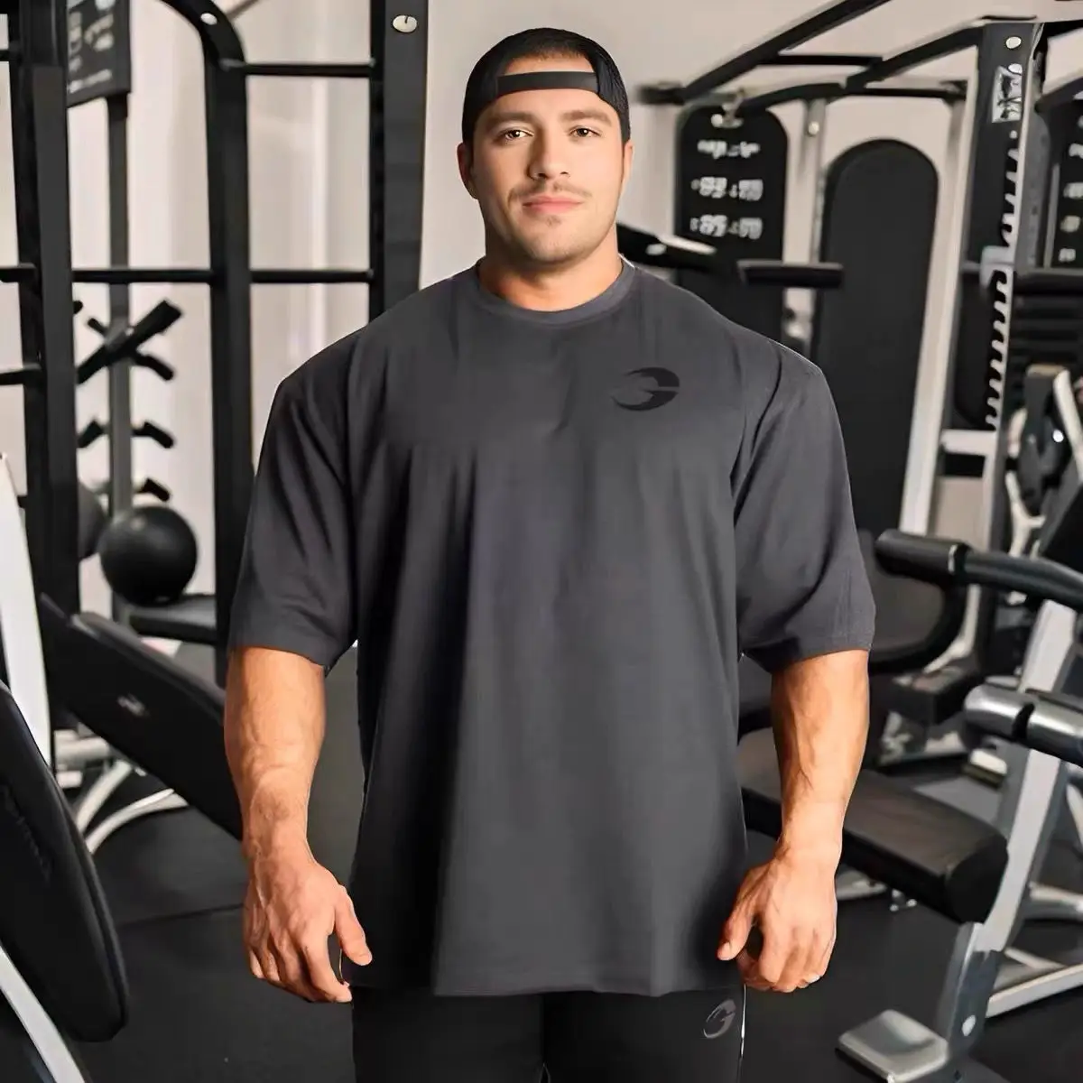 Gasp Sports T-Shirt for Men, Mid-Sleeve, European and American Style, Versatile, Fitness, Muscle Training, Short-Sleeve, Loose, Casual Half-Sleeve Clothing