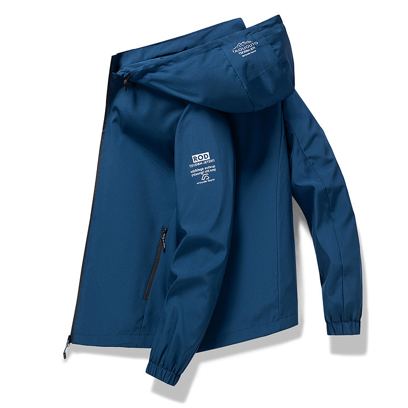 Men's Jacket with Hood, Spring and Autumn Outdoor Windbreaker, Casual Jacket with Detachable Hood, Trendy Outerwear