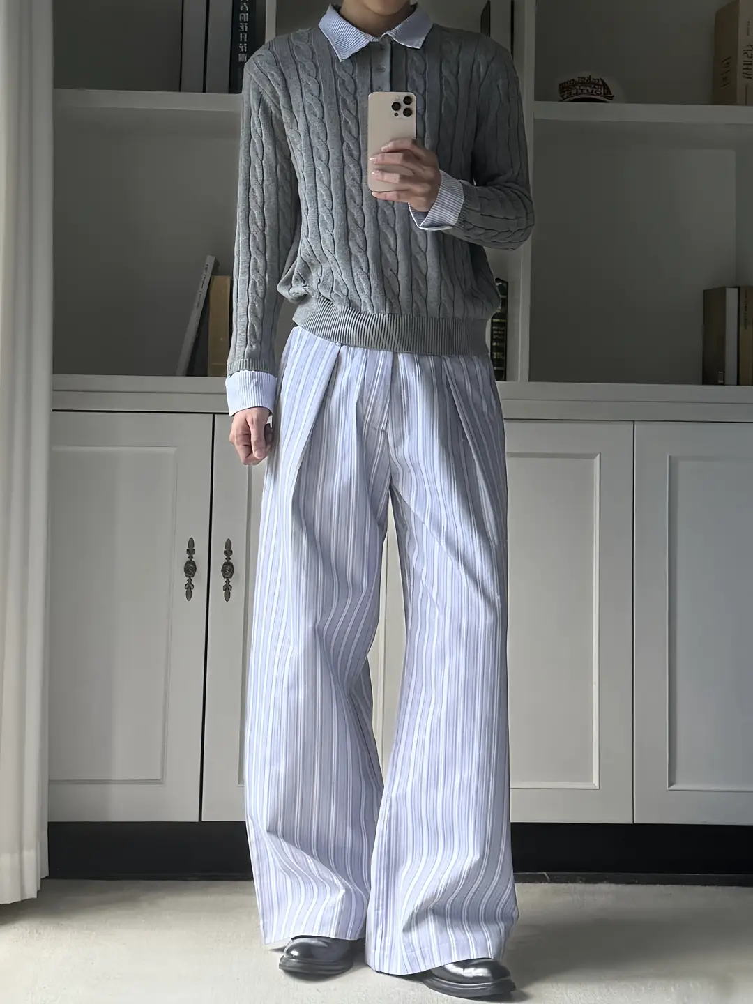 Xanvas Light Blue Striped Pleated Composite A-Line Wide-Leg Trousers Versatile for Commuting, Daily Wear, Casual Cleanfit