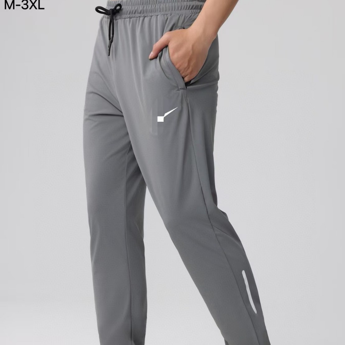 Brand Ice Silk in stock Pants Men's Summer Stretch Slim-fit Breathable Quick-drying Running Sports Casual Ankle-length Pants
