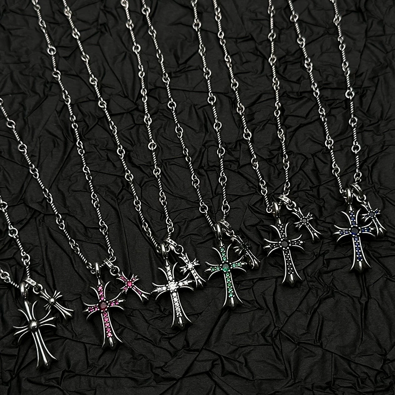 Antique cross necklace for men and women, vintage European and American, niche design, unique high-end, trendy, cool long version sweater, zipper, etc