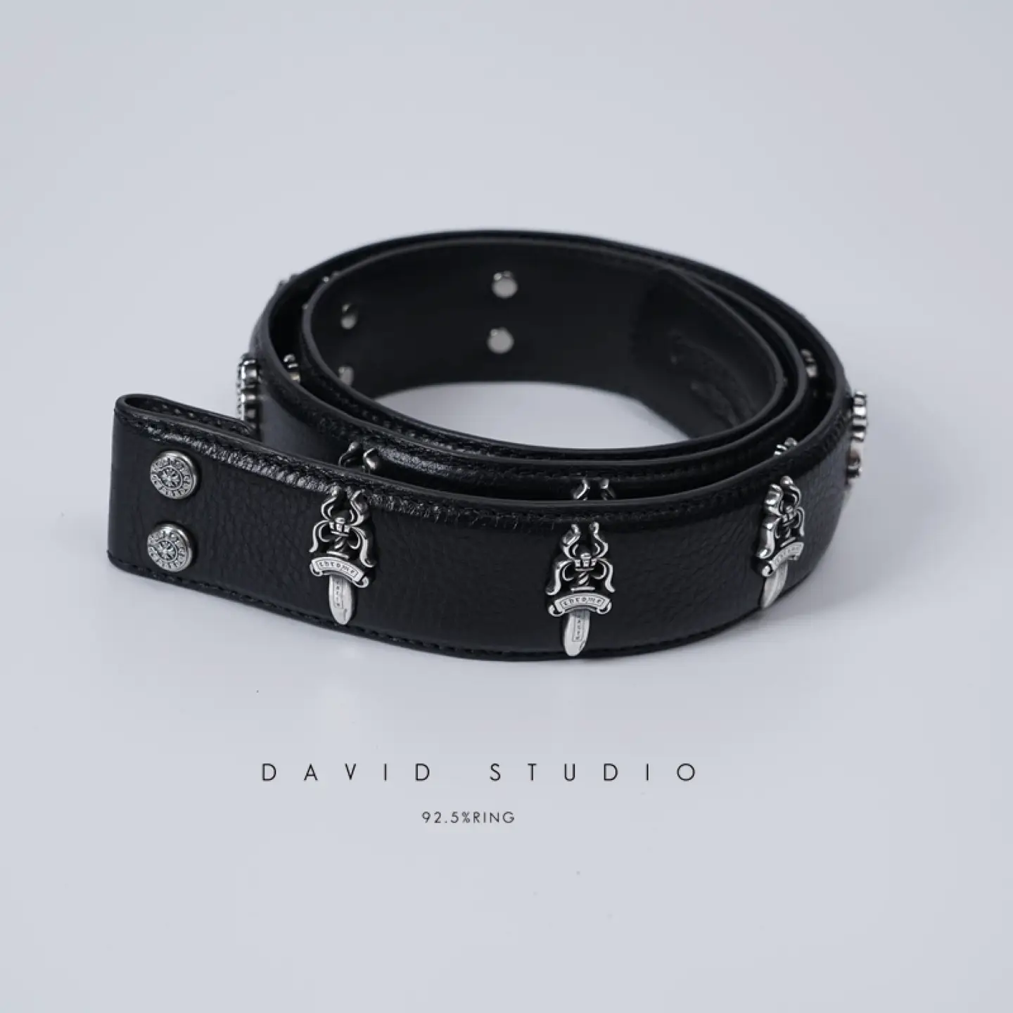 David Studio Italian First-Layer Cowhide Large Sword Belt S925 Sterling Silver Men's Belt