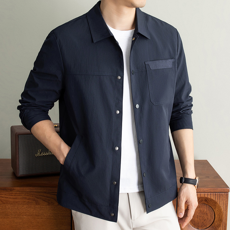 2026 Spring and Autumn New Men's Jacket with Turn-Down Collar, Solid Color, Buttoned, Youth Top, Business Casual Jacket Coat