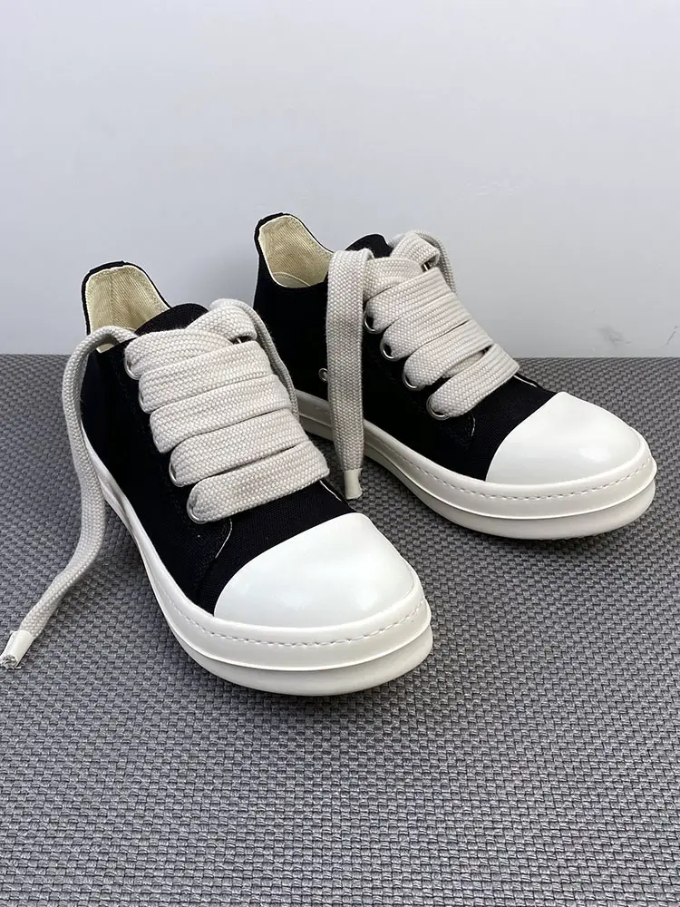 2023 internet celebrity same style canvas shoes ro thick shoelaces low top shoes men thick sole height increasing black versatile board shoes couple shoes