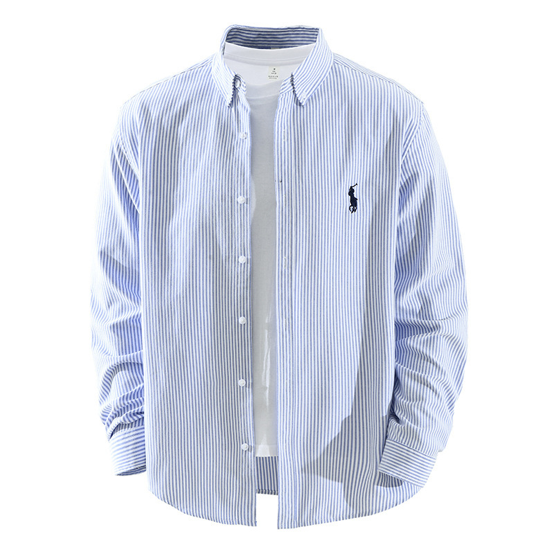 7903 Japanese-Style Striped Oxford Long-Sleeve Shirt for Men, Fashionable Versatile Artistic Casual Loose Top, Available for Wholesale