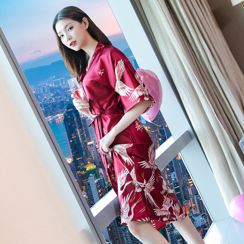 Nightgown Women's Summer Pajamas Bride Bridesmaid Morning Robe Simulated Silk Bestie Party Loose Large Size Thin Wedding Bathrobe
