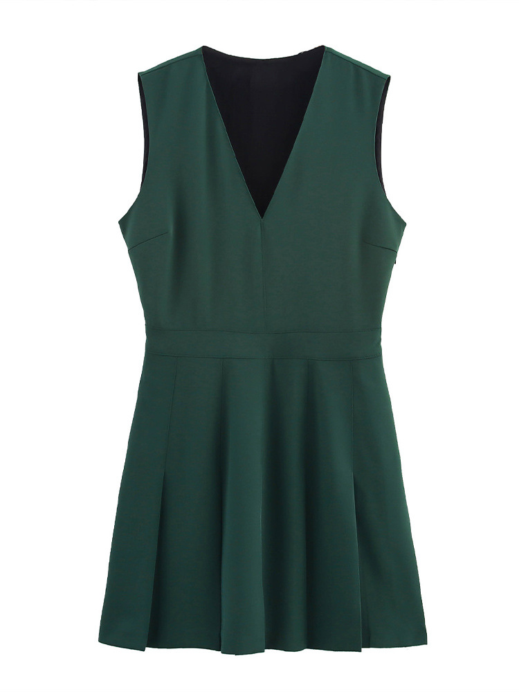 2025 New Summer Women's Sleeveless Elegant Fashionable Simple Versatile Zipper V Neck Crepe Mini Dress