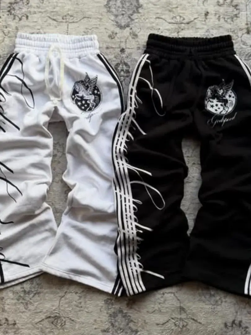 Retro High-Waisted Loose Straight-Leg Sports Pants