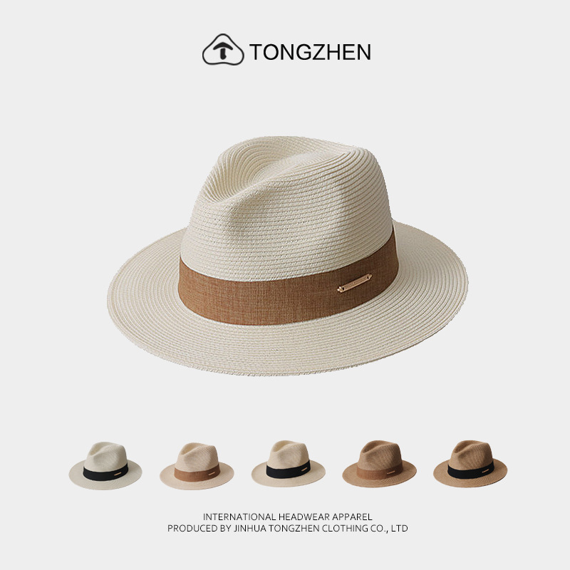 Zhao Lusi's Same Style Fashionable Panama Straw Hat, Unisex Fedora, Jazz Hat, Sun Hat, Sun Protection Travel Hat
