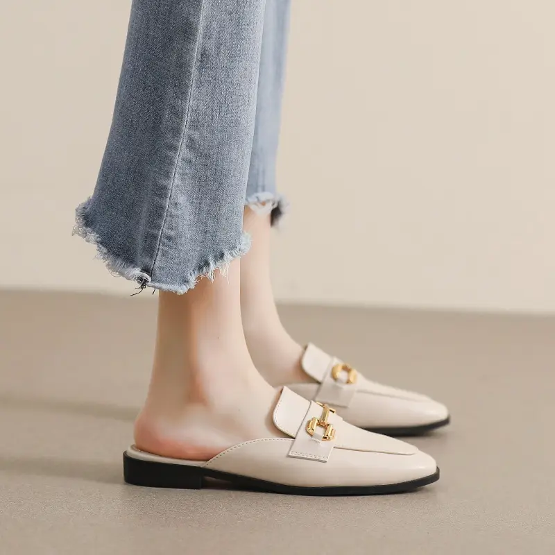 Weiwei Girl 340-6 Top-covered Half Slippers Women's Outer Wear All-match French Retro Flat Slippers Large Size Muller Shoes