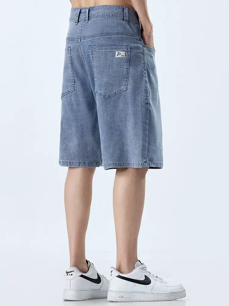Ice Oxygen Bar Tencel Denim Shorts Men's Casual Spring and Summer New Loose Straight All-match Fashionable Trendy Brand Middle Pants