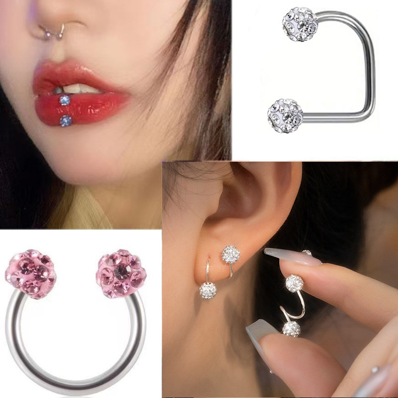 Super Flash Lip Ring Mud Ball D Rod C Ring Horseshoe Ring Stainless Steel S Rod Piercing Jewelry Lip Stud Lip Earrings Jewelry
