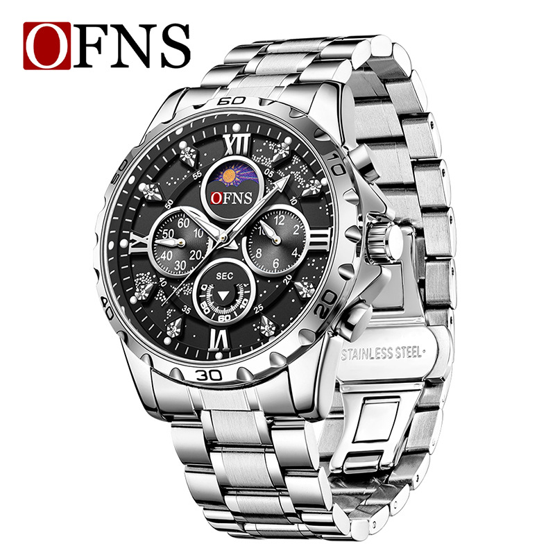 Ofns Quartz Watch Sports Fashion Trendy Watch Creative Steel Band Waterproof Men's Business Watch Starry Sky Watch Dial