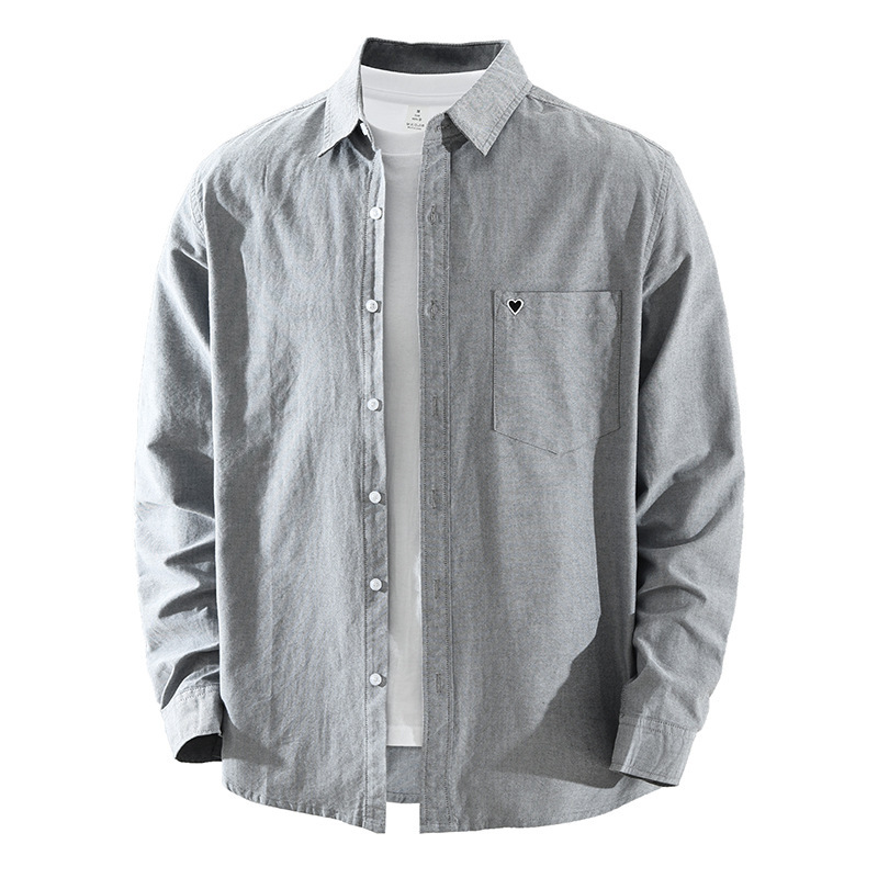 7833 Japanese-Style Oxford Embroidered Long-Sleeve Shirt for Men, Fashionable Versatile Artistic Casual Loose Top, One-Piece Wholesale