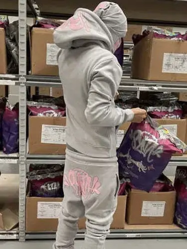 Synaworld American Street Hip Hop Sweatshirt Sweatpants Y2k High Street Hoodie Casual Sweatpants Two Piece Set