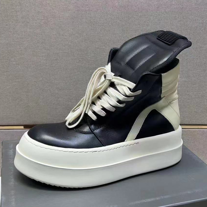 2026 High-Top Men's Leather Casual Sneakers with Inverted Triangle Thick Sole, Height-Increasing Round Toe, Lace-Up, Wear-Resistant, Couple Style Shoes for Men