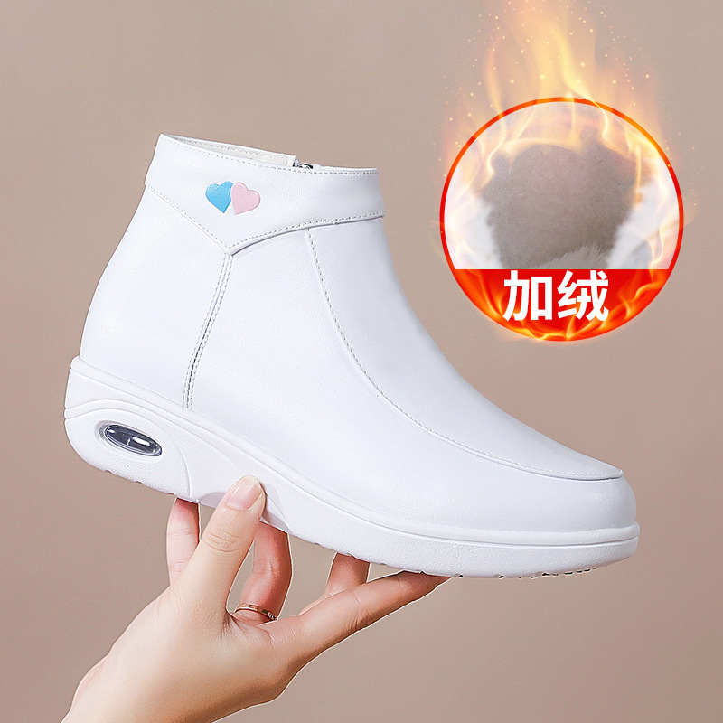 In-Stock High-Top Nurse Shoes for Women, Autumn and Winter, with Air Cushion, Soft Sole, Comfortable, Non-Tiring, Hospital Fleece-Lined Mid-Calf Work Shoes, Wholesale