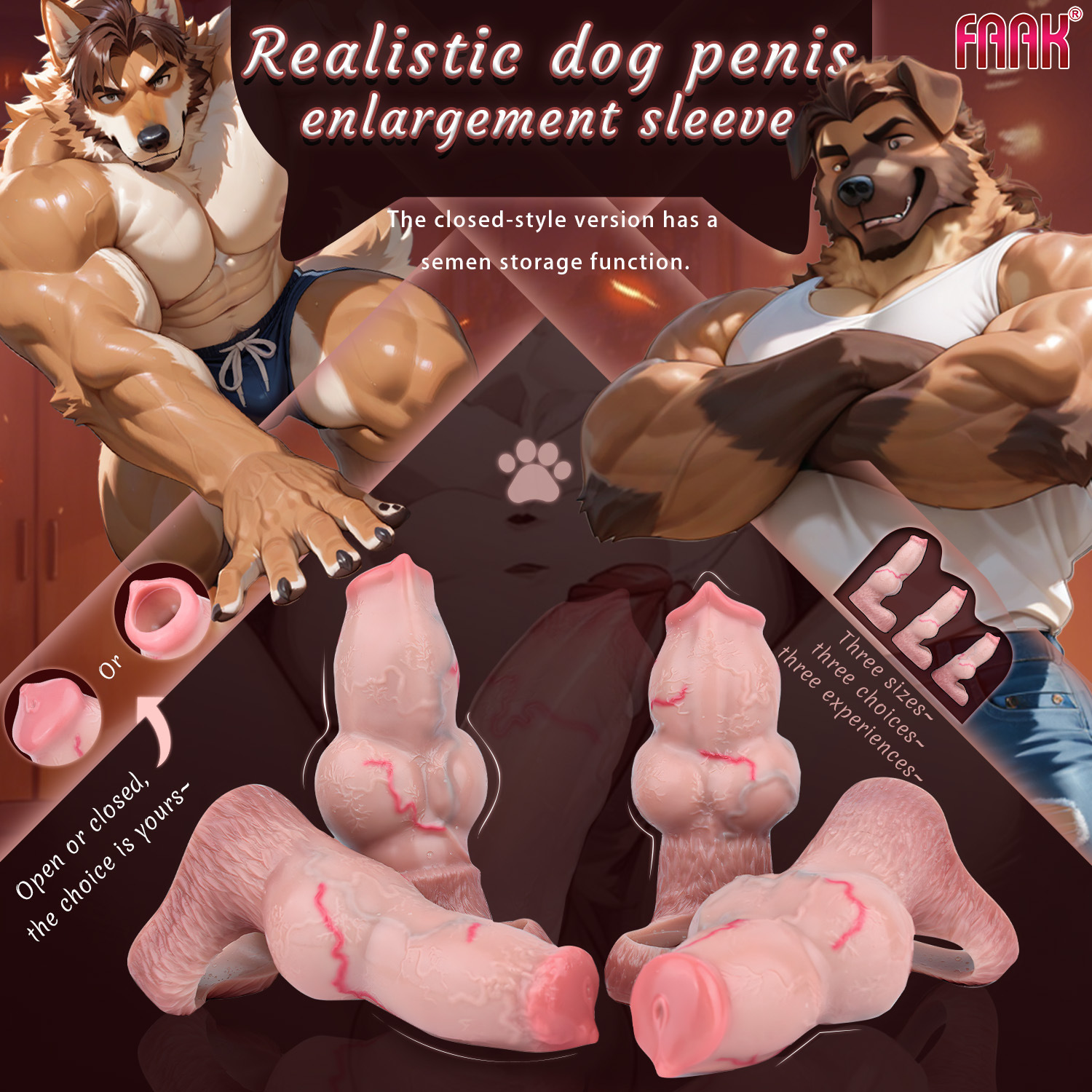 Fk1326-1329 Collection of Silicone Animal-Shaped Dog-Style Penis Sleeves for Men, Extended Hollow Penis Sleeves