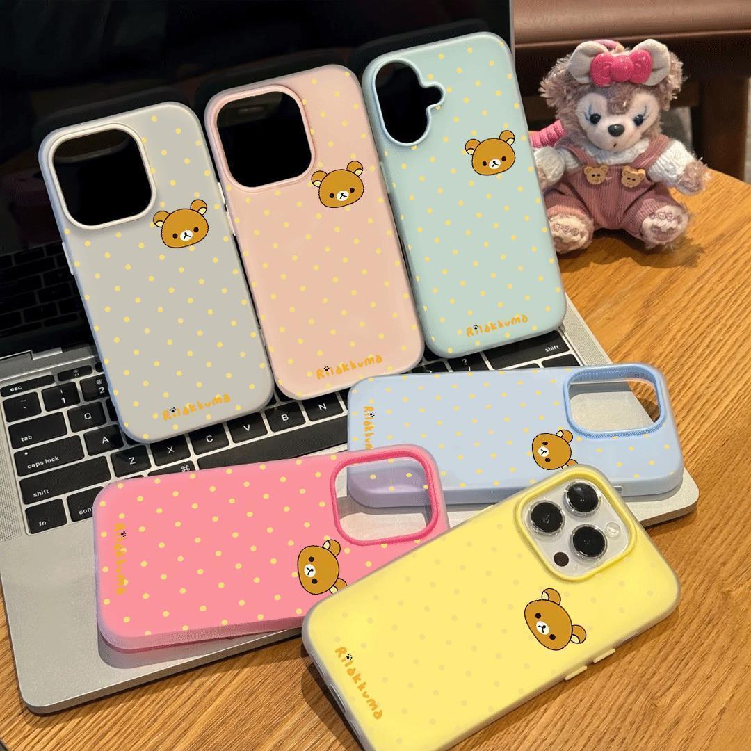 Yellow Polka Dot Rilakkuma Suitable for Apple 15Promax Mobile Phone Case 16 17 Jelly Two-In-One 14Pro Anti-Fall 11