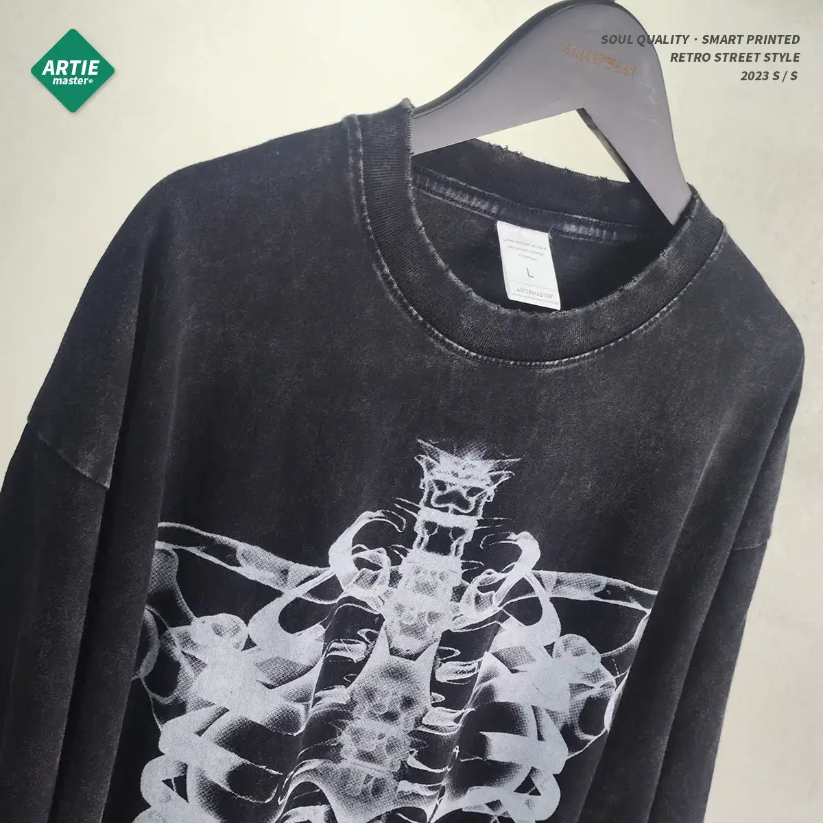 ARTIE Men's Wear | High Street Fashion Brand Rib Printing Washing Water Old Men's Short Sleeve T-Shirt Loose Retro Casual T-Shirt Men