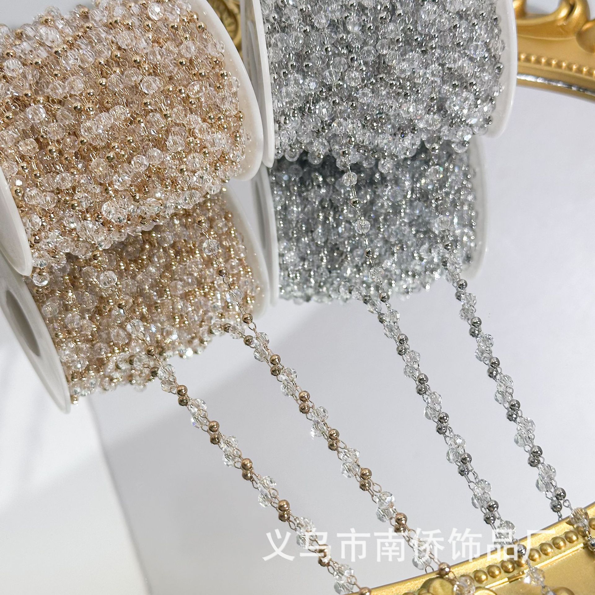 Chain DIY 4mm White Crystal Beaded Chain Pure Copper Color-Preserving Hairpin Accessories Clothing Accessories Crystal Chain