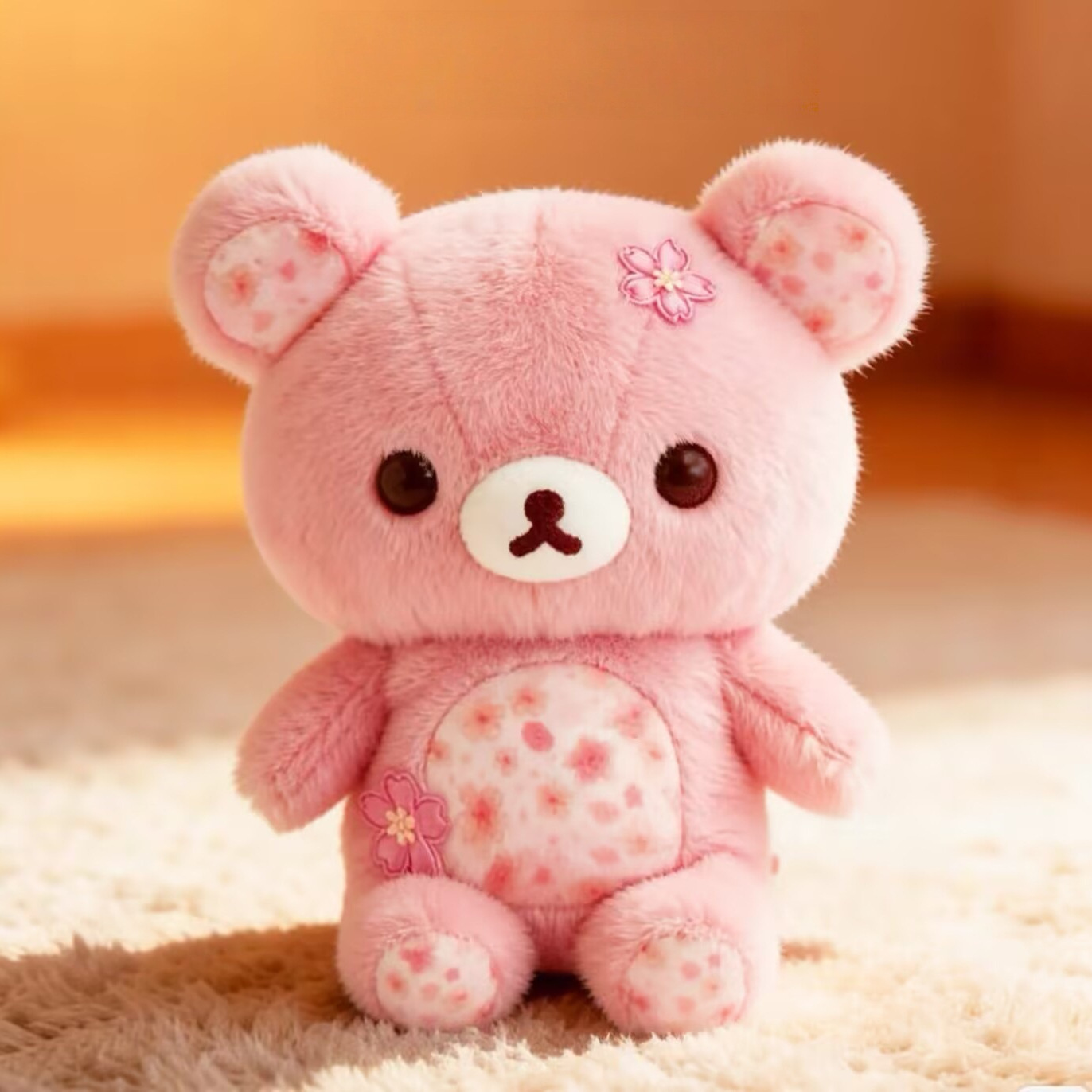 Japanese-Style Colorful Floral Cherry Blossom Rilakkuma Plush Toy Ball-Shaped Bear Doll Birthday Gift for Girls