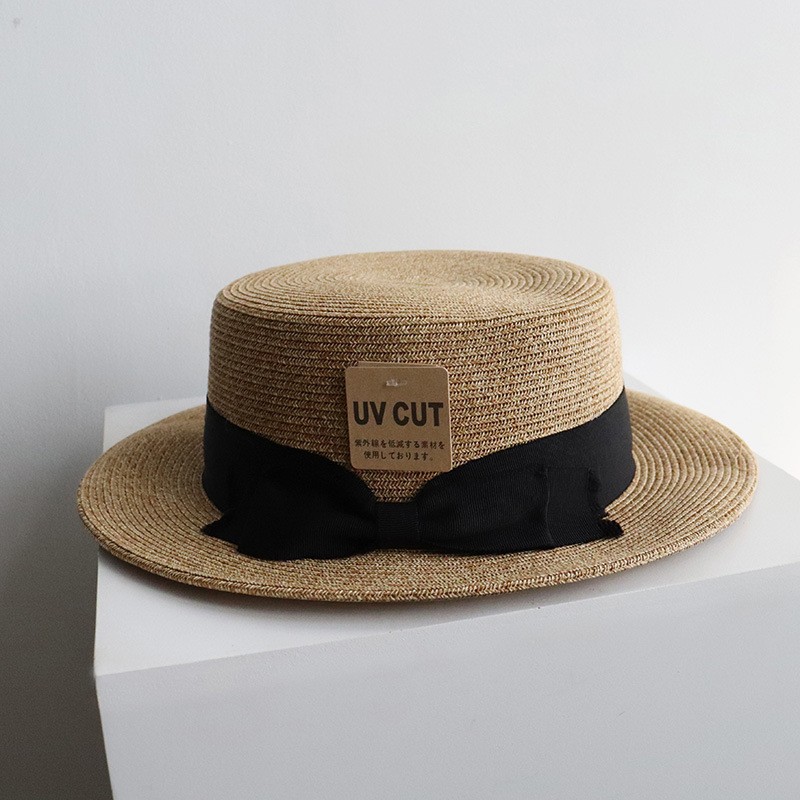 Sun Protection Bow Top Hat Internet Celebrity Korean Style Flat Hat Non-Raffia British Hat Summer Women's Straw Hat