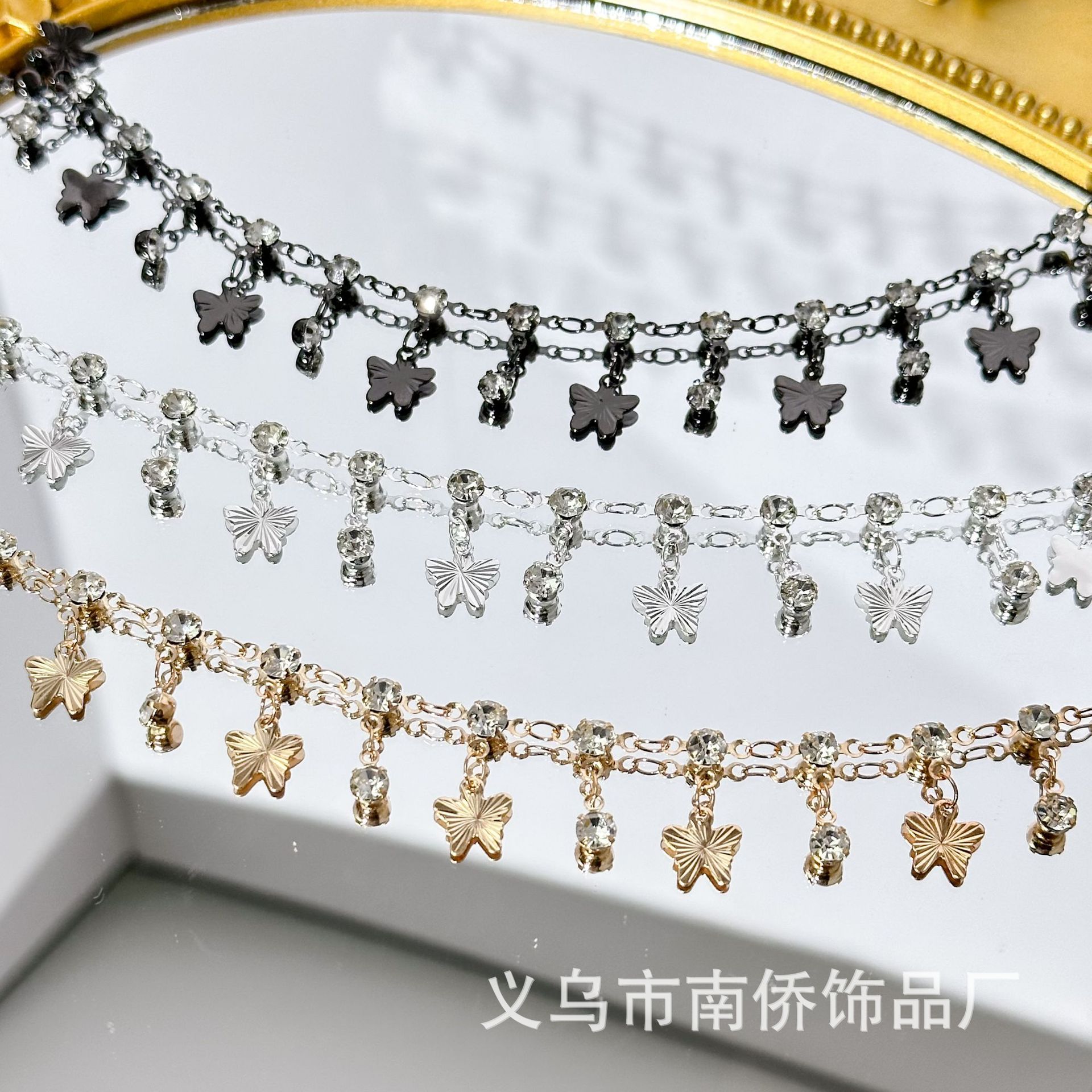 diy chain heavy engraved butterfly diamond chain pure copper color retaining bracelet necklace accessories antique hair accessories tassel chain