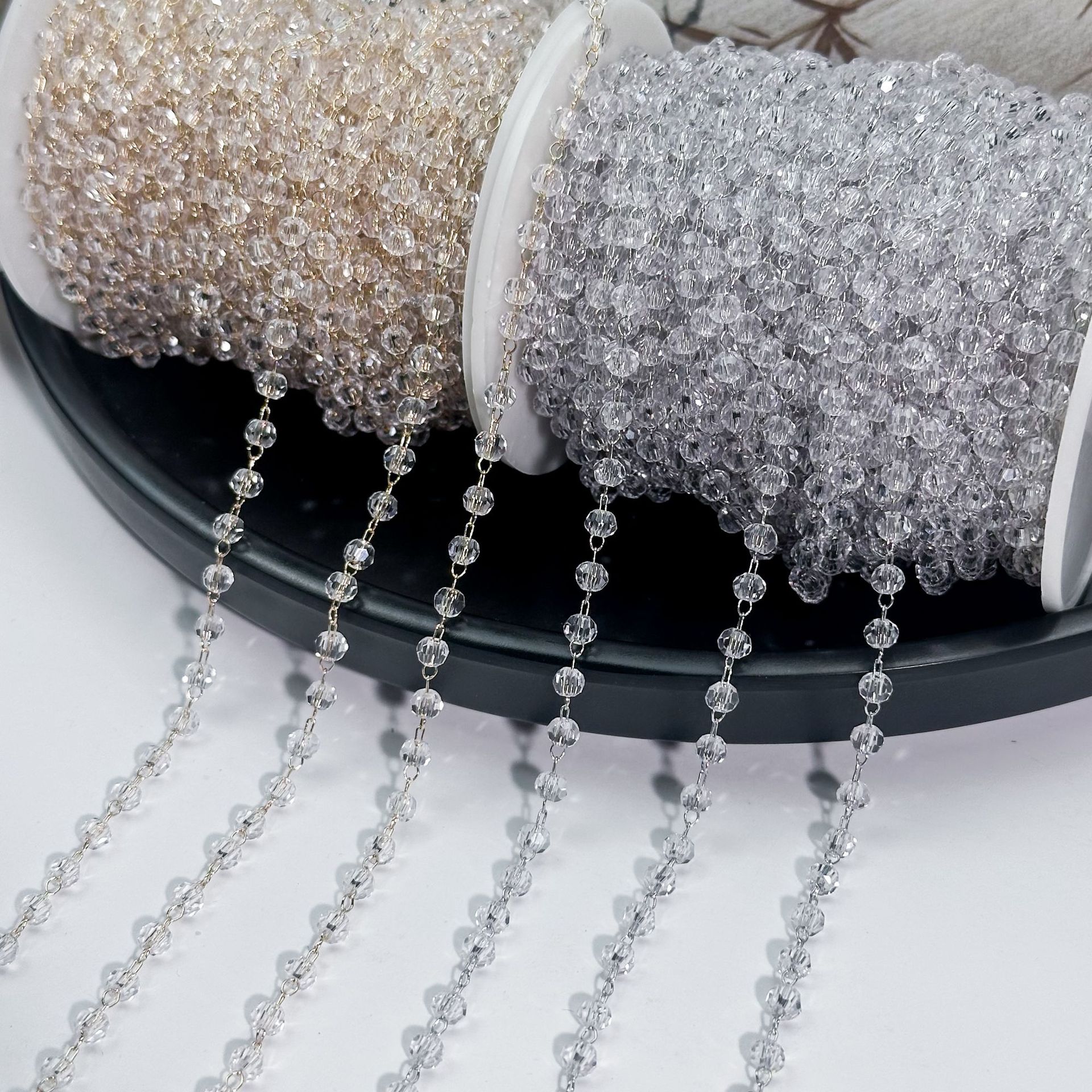DIY Chain 4mm Crystal Bead Chain Color-Preserving Copper Chain Handmade Ancient Style Hairpin Bracelet Materials Wholesale by the Roll
