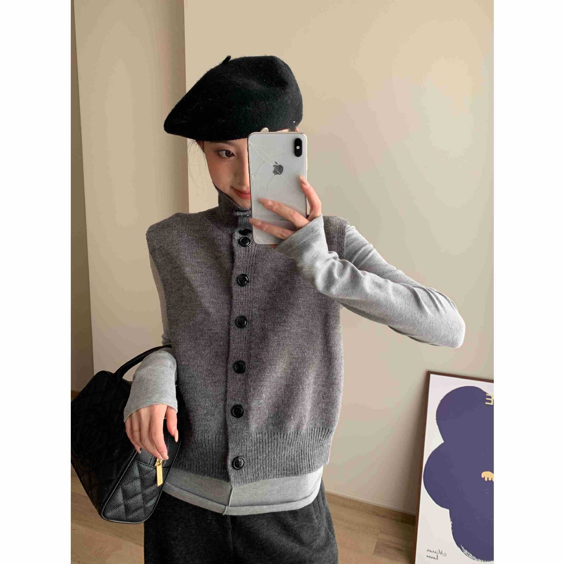 Old Money Style Chic Reversible Turtleneck Sweater for Women, Autumn and Winter Korean Version Sleeveless Knit Vest Top, Cable Knit Vest