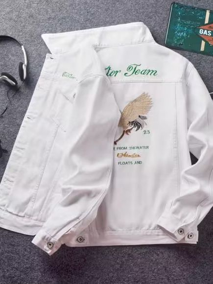 American Denim jacket men's and women's spring and autumn embroidered multi-pocket pilot tooling Japanese retro loose plus size coat