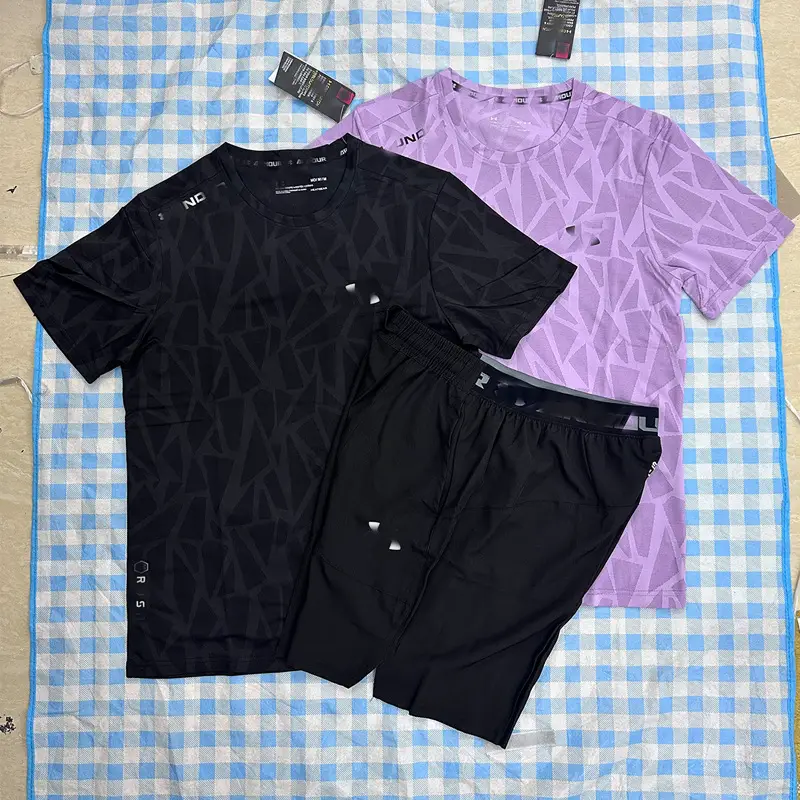 厂家直供外贸新款休闲运动短袖套装宽松透气吸汗户外训练队服球衣