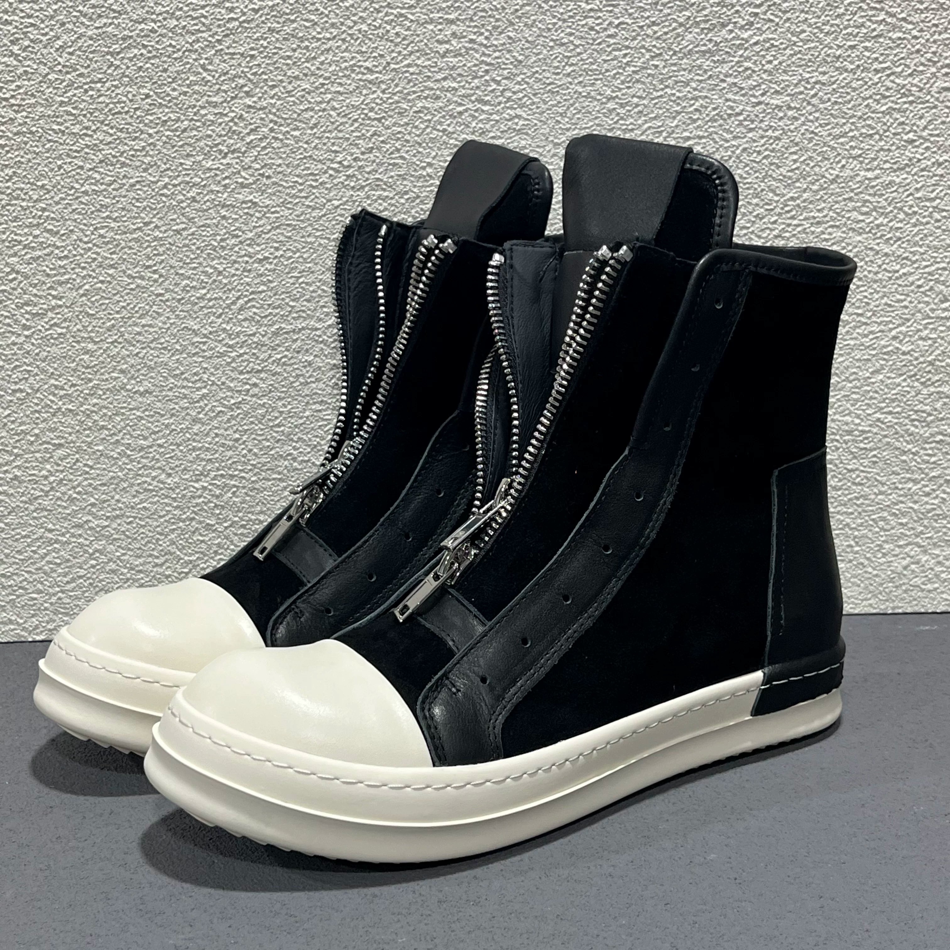 26Ss New Style Ro Shoes High Street Style Double Zipper High-Top Shoes Men's Trendy Brand Thick-Soled Height-Increasing Casual Sneakers Men's Slip-On Shoes Foto QC de TAOBAO na Qualit.ly