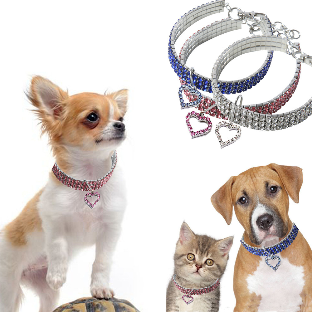 Xiyin Pinduoduo Labeling Rhinestone Pet Collar Heart-Shaped Jewelry Dog and Cat Crystal Diamond Heart Pendant