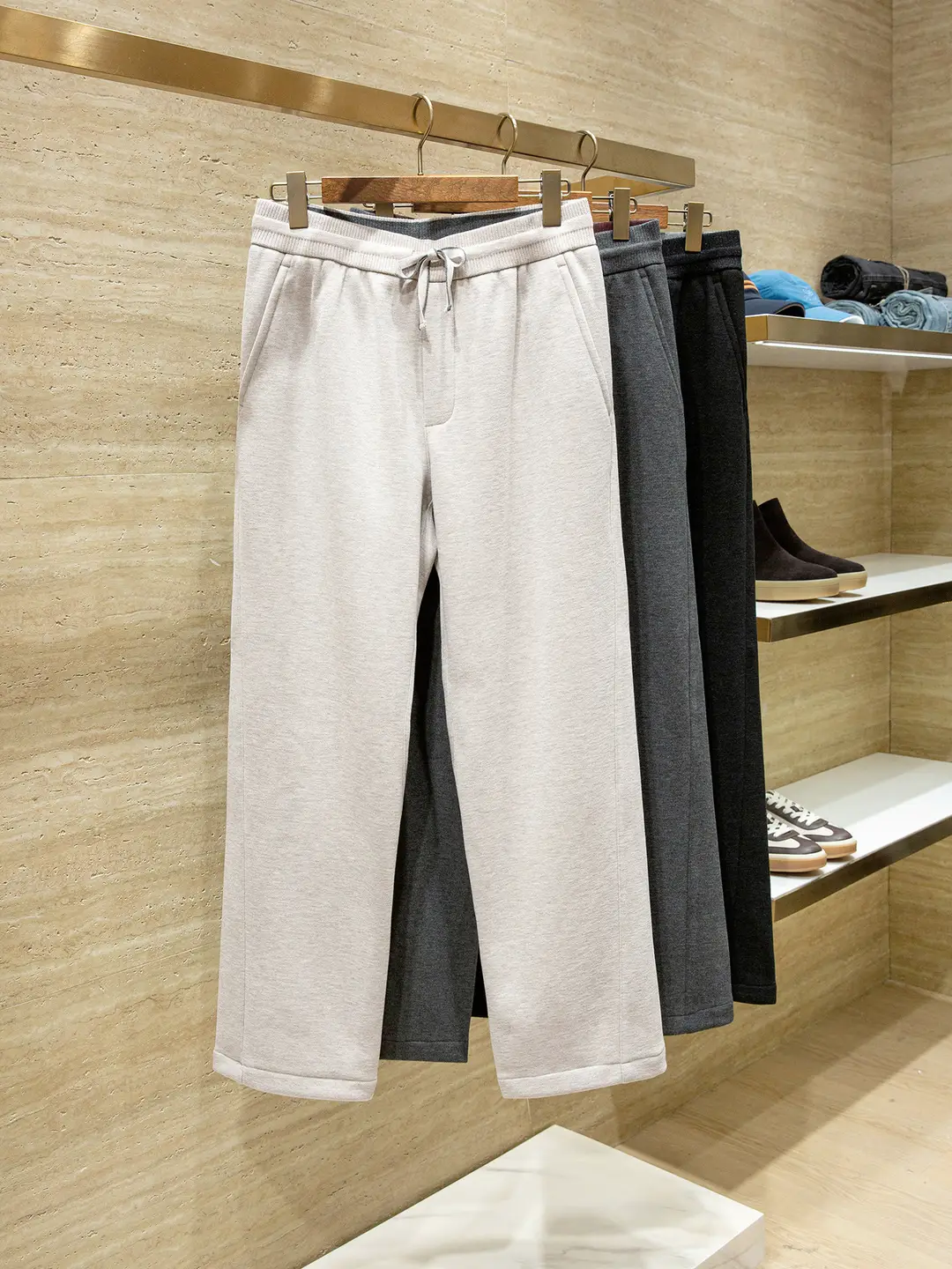 【17600 Lp Edition】Acetate Wool Blend Color-Blocked Ribbed Warm Fleece-Lined Straight-Leg Casual Pants for Men