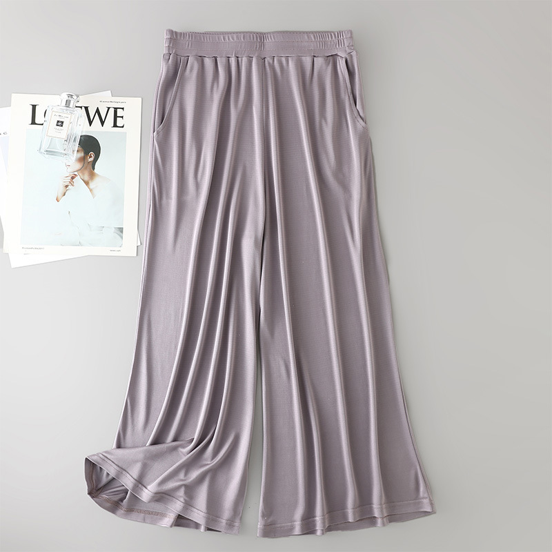 Heavy Mulberry Silk Loose Slimming Eight-point Wide-leg Pants Knitted Silk Breathable Casual All-match Solid Color Pants for Women