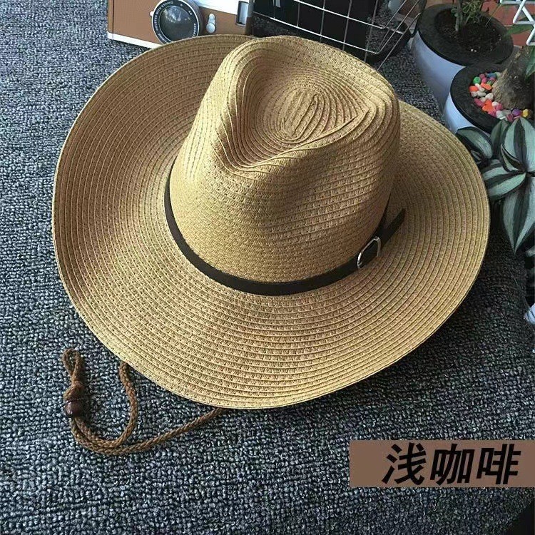 Men's Western Denim Sunscreen Straw Hat Beach Sun Hat Summer Jazz Hat Belt Buckle Sun Hat for Men and Women