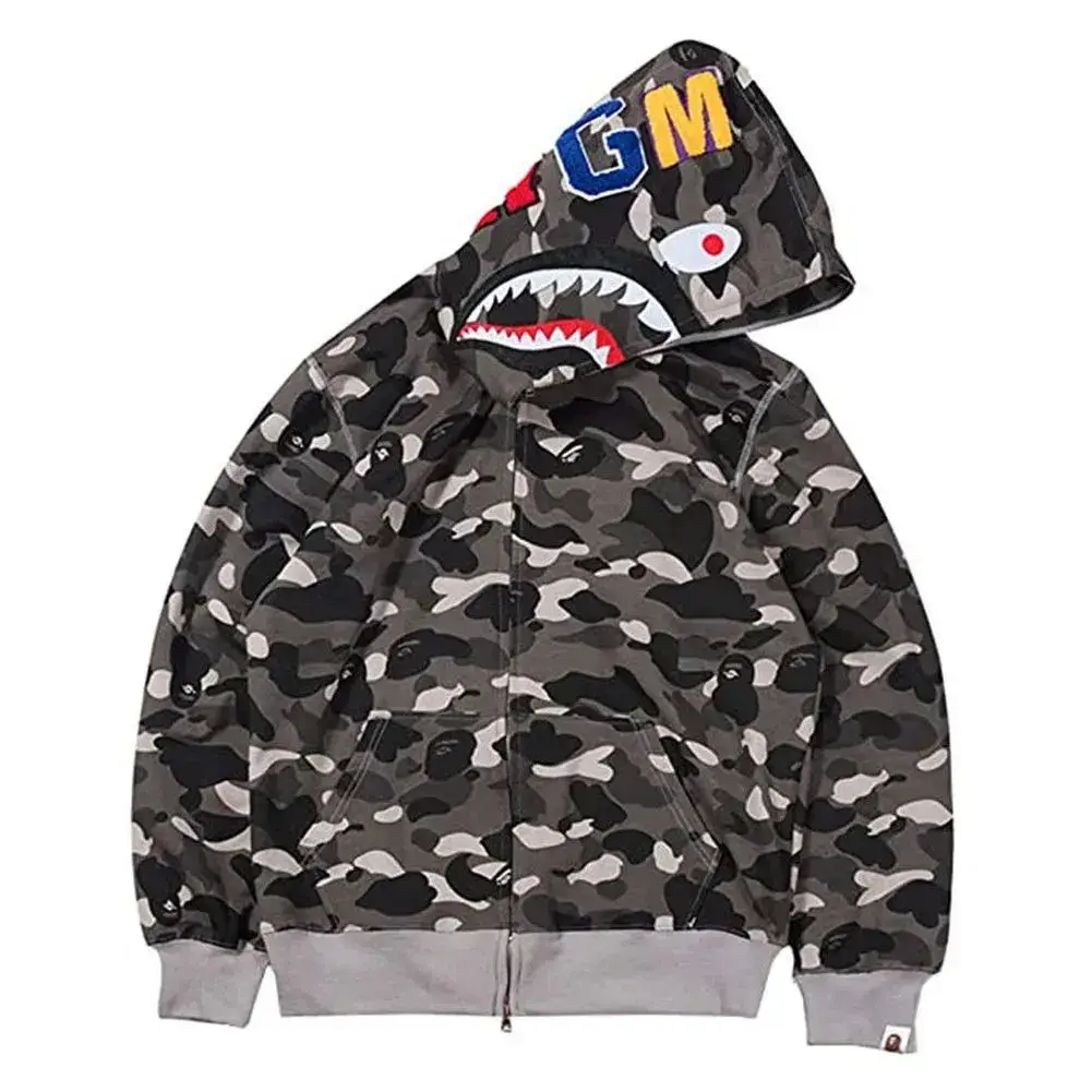 BAPE Shark Full Zip Hoodie Grey Camo