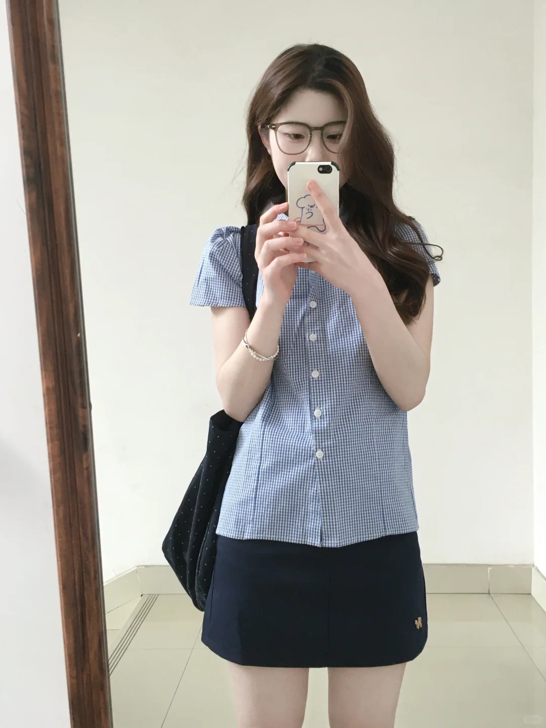 2025 Retro Plaid Polo Collar Short-Sleeved Shirt for Women Summer New Niche Right Shoulder Waist Slimming Look Versatile Top