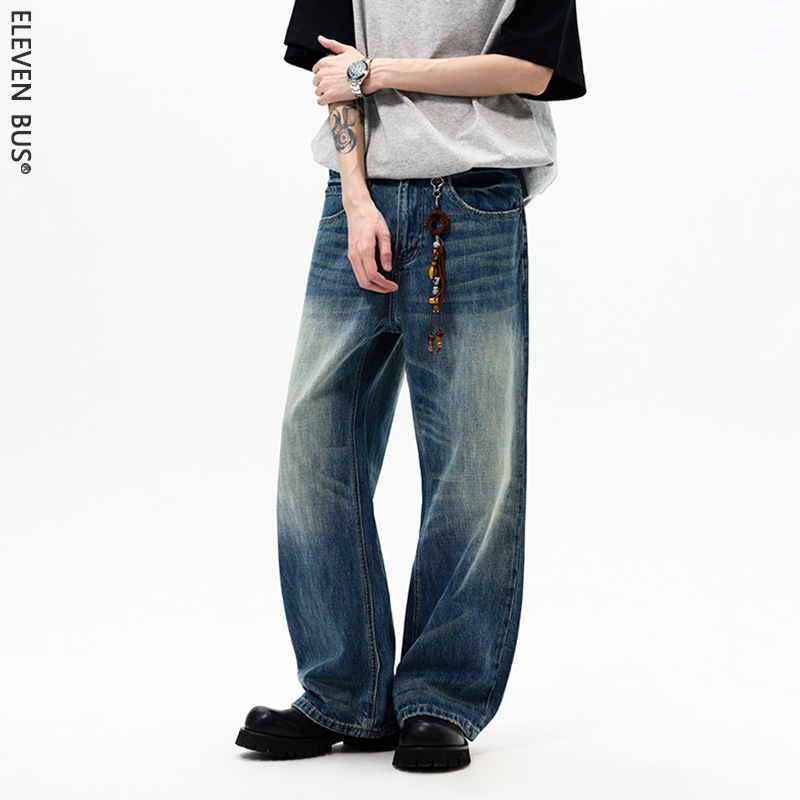 Le Wei Men's Clothing | High Street Fashion Brand, Cool Casual Wide-Leg Jeans for Men, American-Style High-End Men's Straight-Leg Jeans.