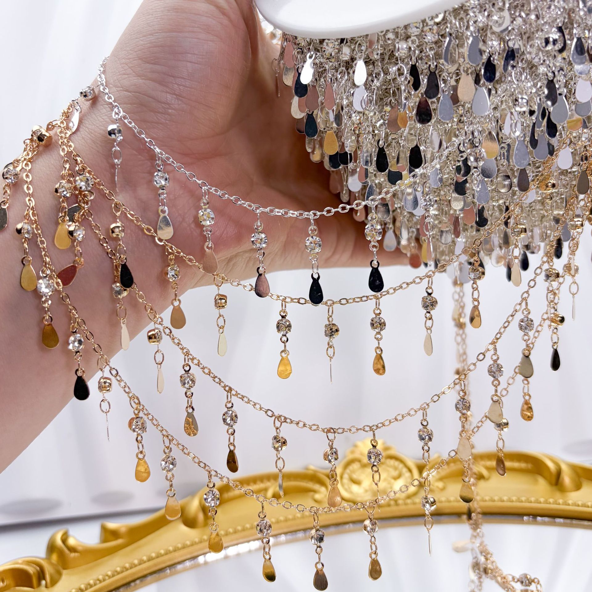 DIY Chain Multi-Layered Water Drop Tassel Chain Exotic Style Accessories Headscarf Materials Performance Costumes DIY Accessories