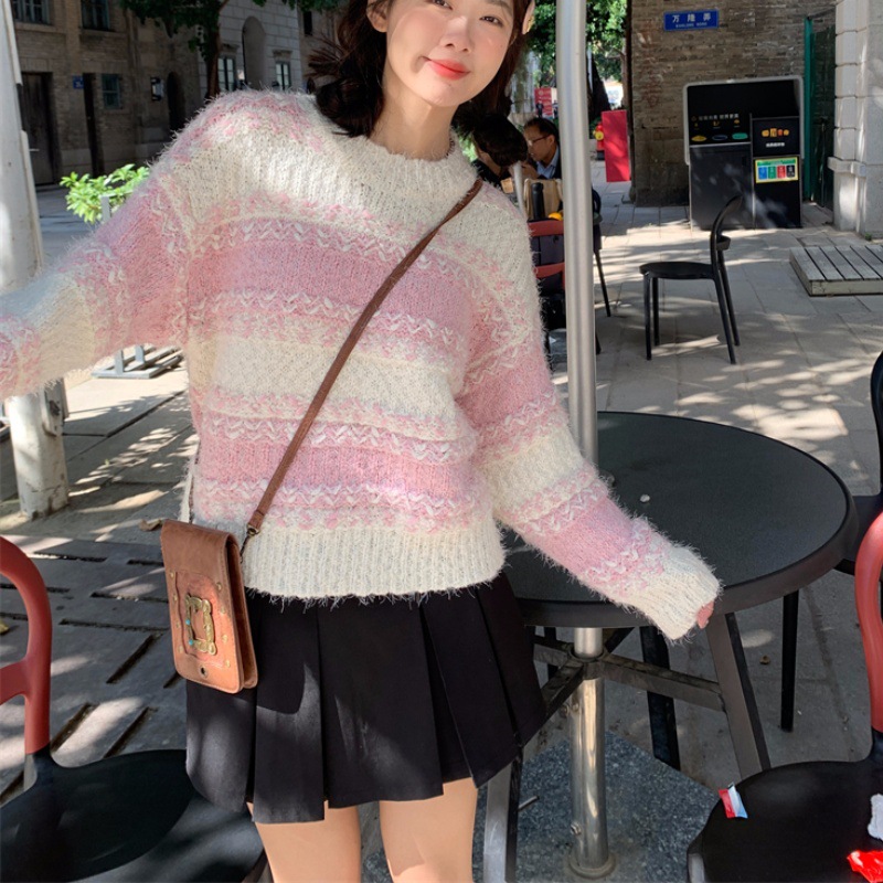 Japanese Girl's Sweet and Gentle Style Thickened Plush Pullover Sweater Women's Short Long-Sleeved Sweater Top for Winter