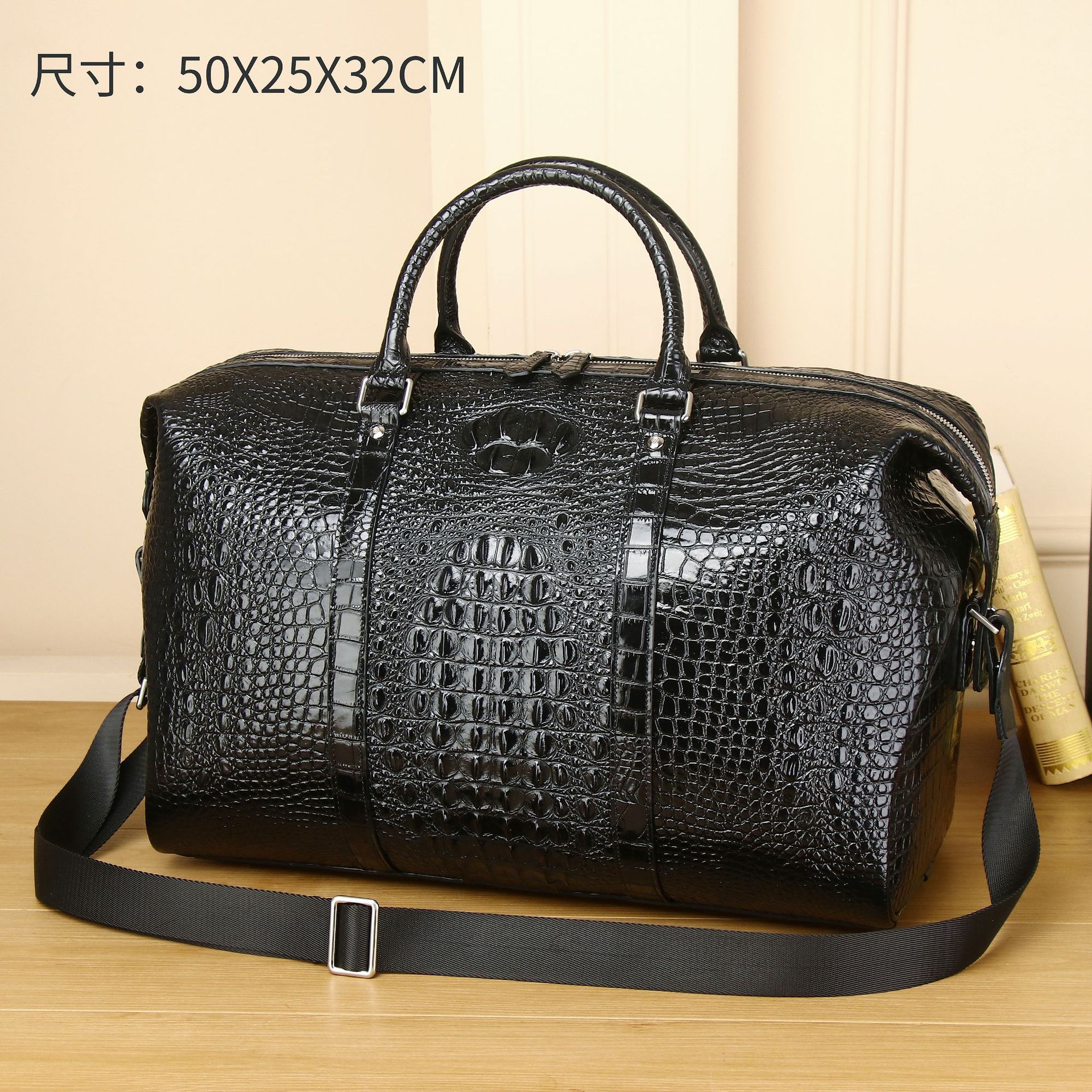 New Crocodile Leather Men's Travel Bag, Large Capacity, High-End Clutch Bag, Travel Suitcase, Luggage Bag, Outdoor Business Trip Large Bag