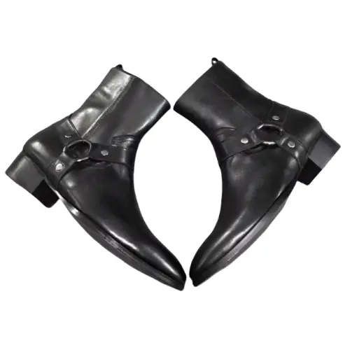 Chelsea Discounts, European and American High Street Walks, Personalized Martin Classic, Mid Top Cowboy, Trendy Men's Loop Buckle, High Heels, Cowhide Boots