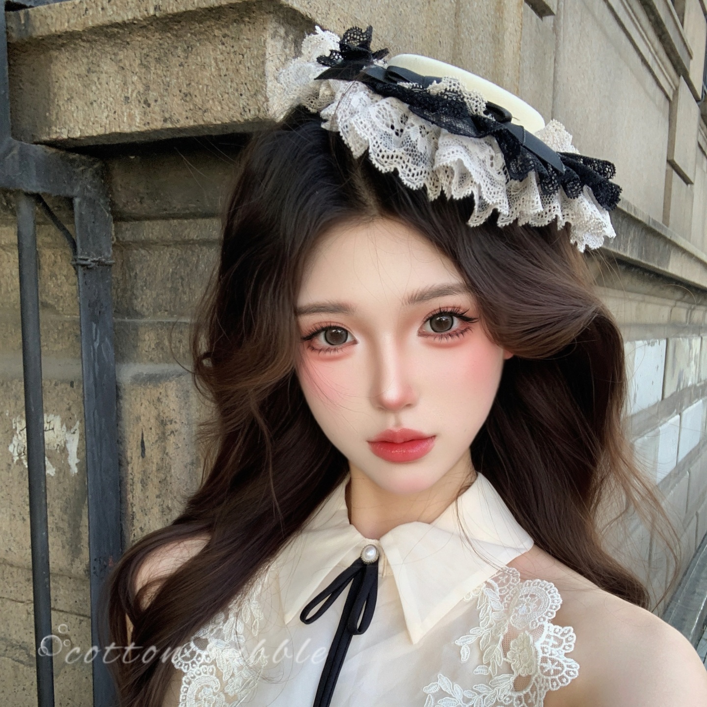 French Retro Lolita Headwear White Bow Lace Dome Hat Hairpin Lolita Photo Accessories