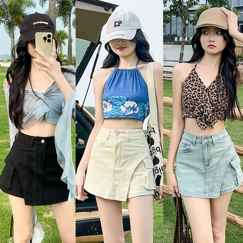 Denim Skirt Women's New Skirt Summer Workwear A- line Skirt High Waist Elastic Short Skirt Short Pants