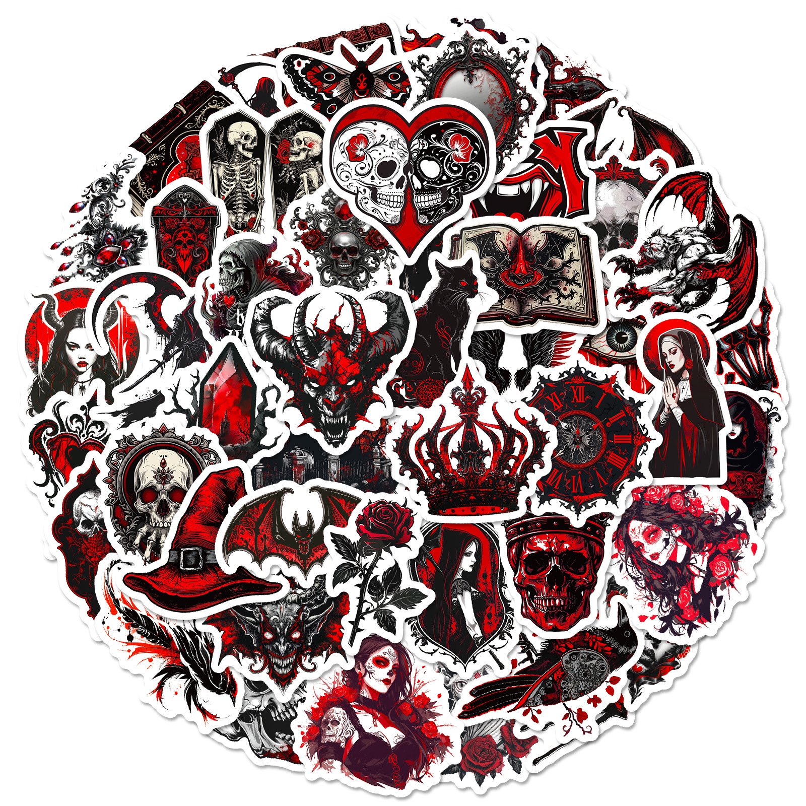 50 Scary Dark Skull Gothic Stickers Female Satan Black Cat Phone Case Notebook Decorative Stickers