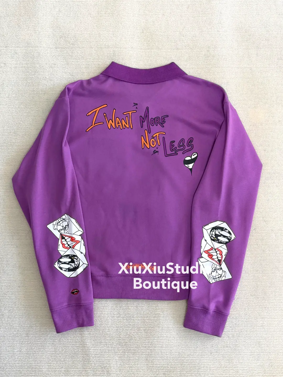 【 xiuxiustudio 】 Self made retro purple polo graffiti print loose casual men's and women's lapel long sleeved shirt