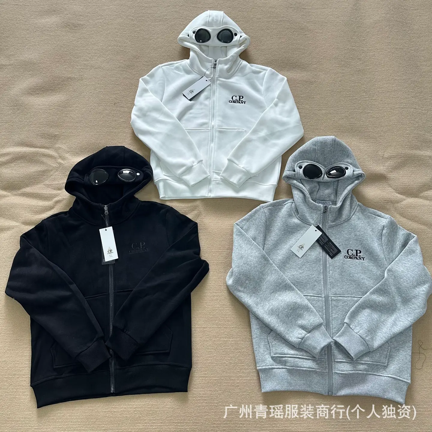 Cross-Border Export Cp Company Autumn and Winter Velvet Cardigan Hooded Sweatshirt Goggles Style Trendyy Sweatshirt
