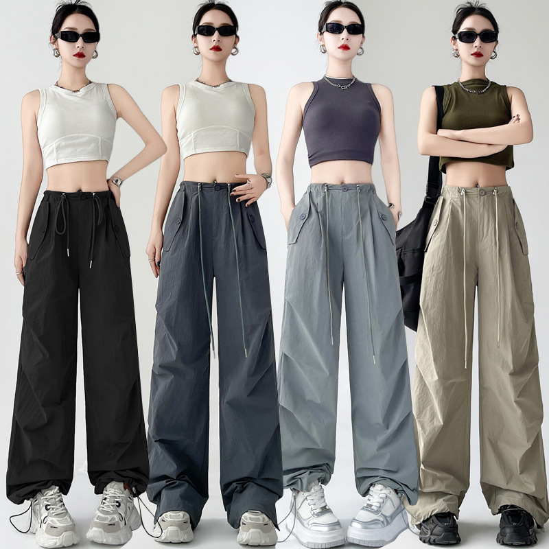Parachute American Tooling Pants Women's Trendy Summer New All-match Paratroopers Quick-drying Drawstring Two-wear Straight Leg Pants